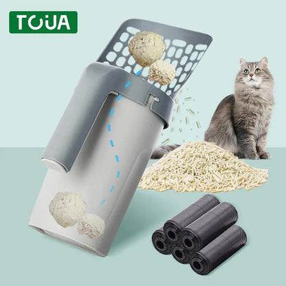 Cat Litter Shovel Scoop with Refill Bag for Pet Filter Clean Toilet Garbage Picker Cat Supplies Box Self Cleaning