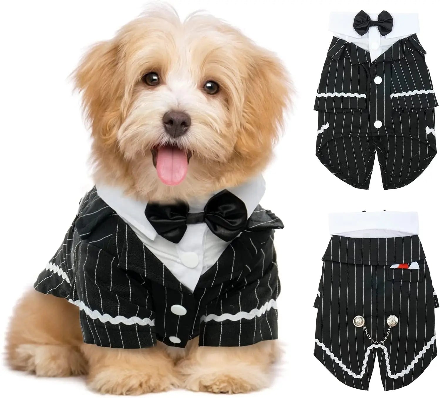 Elegant Black Tuxedo Dog Costume with Bow Tie – Formal Pet Outfit for Weddings, Halloween, and Special Occasions