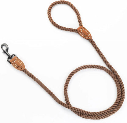 Dog Leash | Braided Cotton Rope Dog Leashes with Leather Tailor Tip | 4 Feet Dog Leash W Heavy Duty Metal Clasp | Wedding Dog Leash (Dark Brown, 48 Inches)