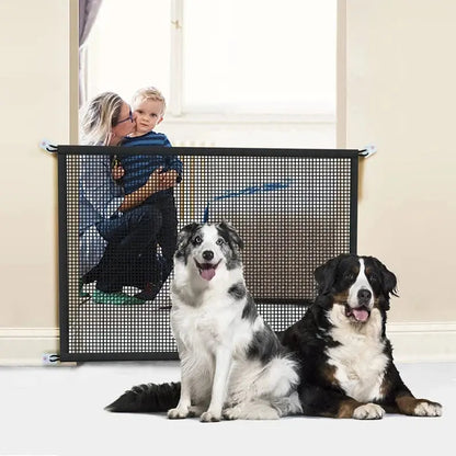 Foldable Mesh Dog Safety Gate – Pet Barrier Fence with 4 Hooks for Stairs & Doorways, Breathable Isolation Playpen