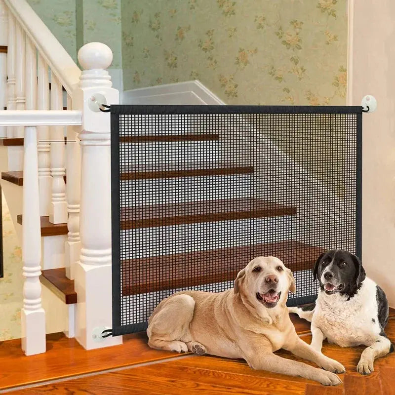 Foldable Mesh Dog Safety Gate – Pet Barrier Fence with 4 Hooks for Stairs & Doorways, Breathable Isolation Playpen