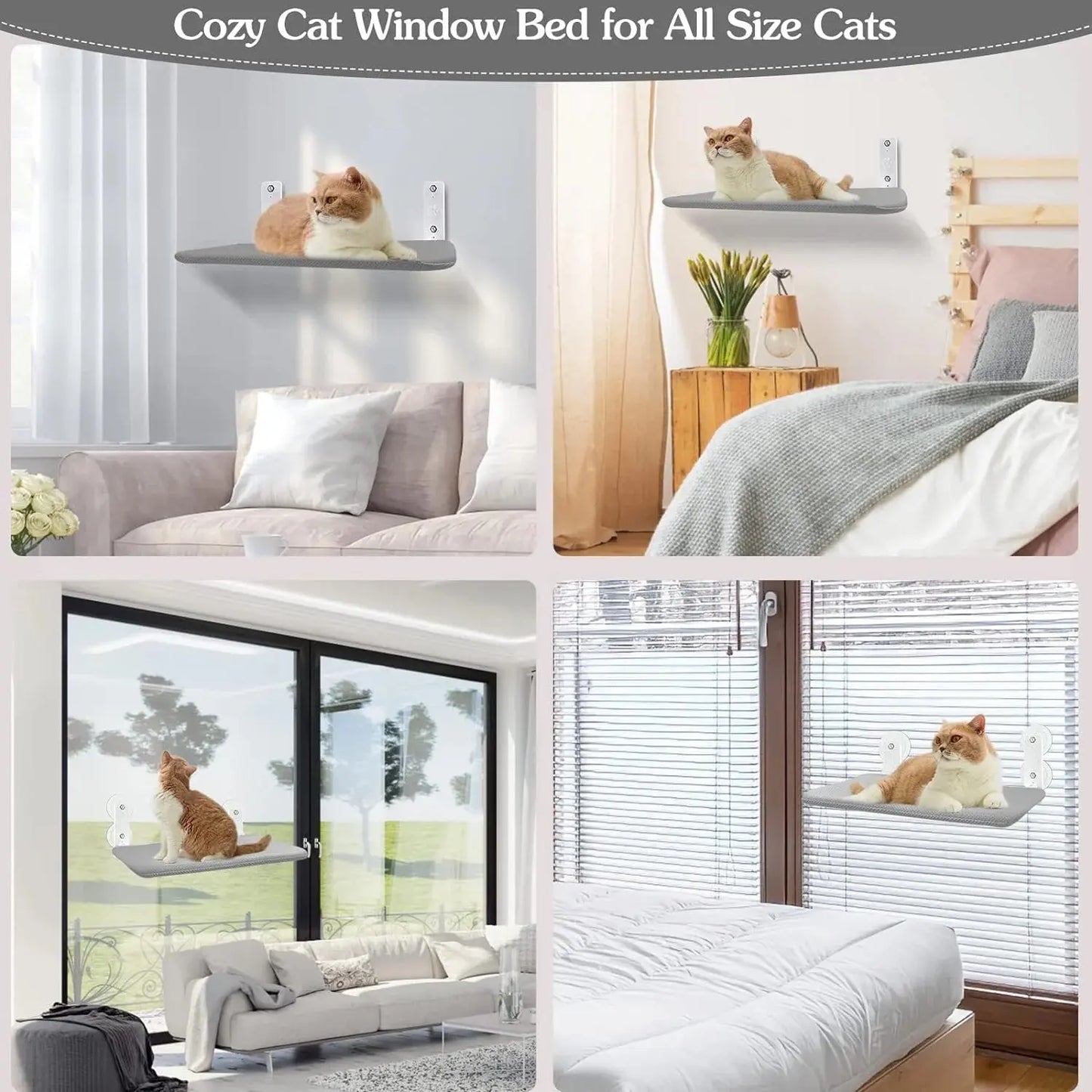 Cat Bed Window Perch, Kitten Hammock & Shelf for Wall, Foldable Pet Beds 