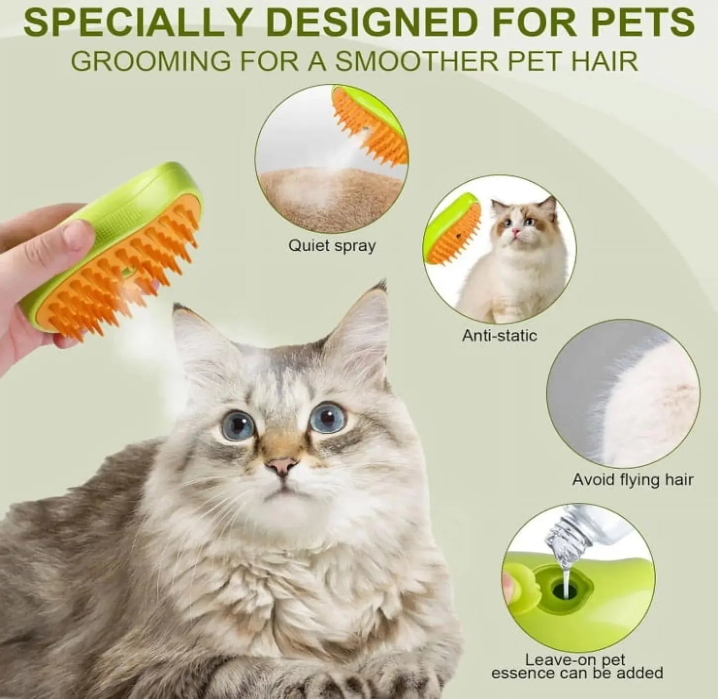 3 in 1 Self Cleaning Cat Steamer Brush - Removes Tangled Hair, Cat Steamer Brush for Massage