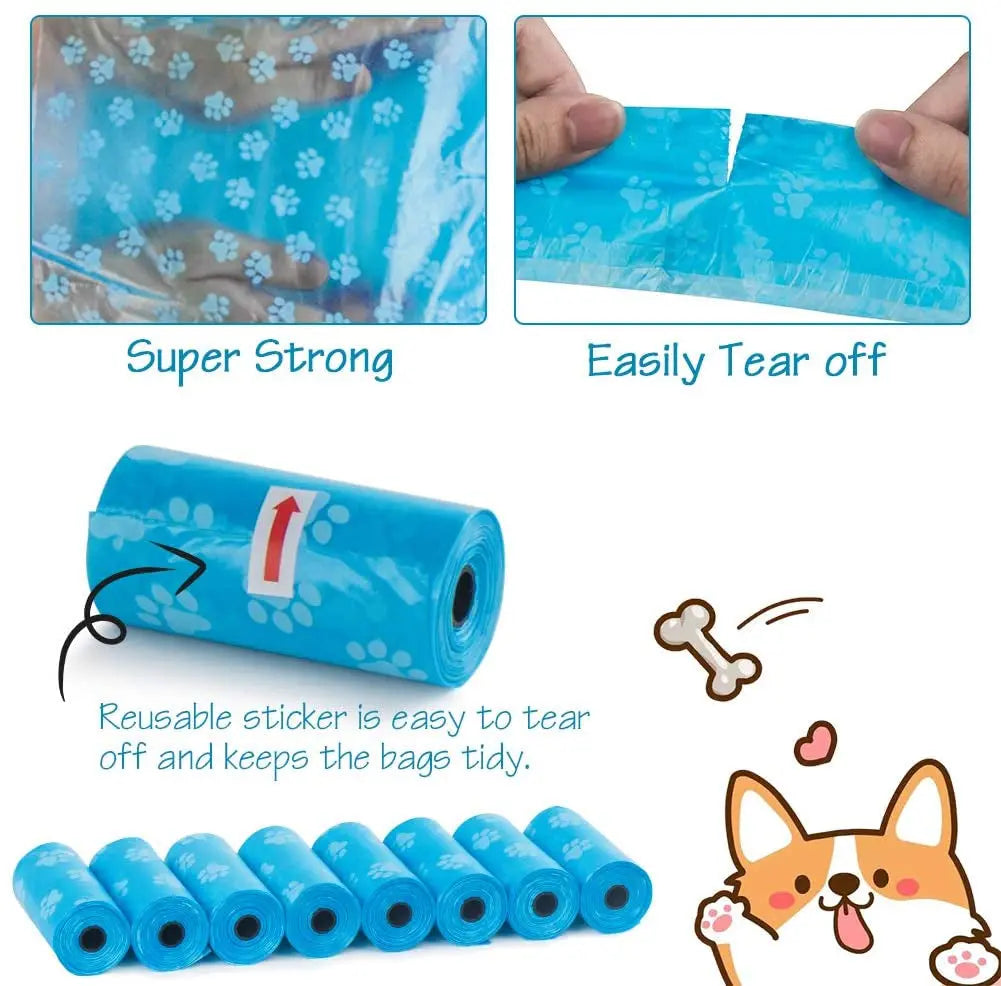 Pet Poop Bags Disposable Dog Waste Bags, Bulk Poop Bags with Leash Clip and Bone Bag Dispenser 5Roll(75Pcs) Bags with Paw Prints