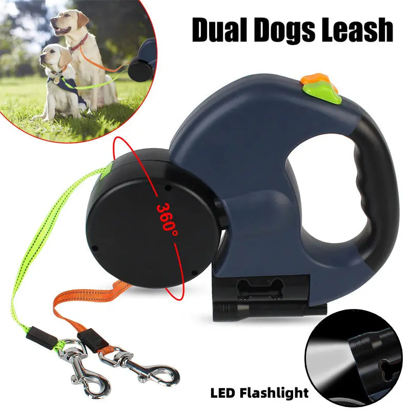 Retractable Dog Leash For Small Dogs Reflective Dual Pet Leash Lead 360 Swivel No Double Dog Walking Leash With Lights Pet Products no brand