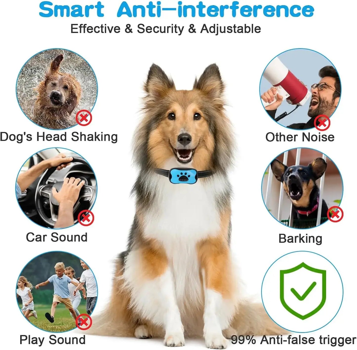 Rechargeable Ultrasonic Dog Bark Control Collar – Anti-Bark Training Device with Vibration