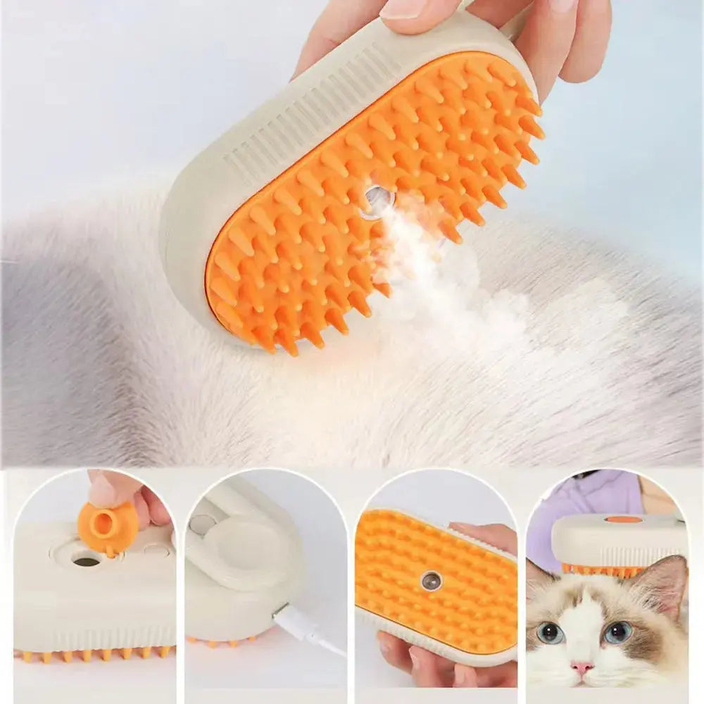 3-in-1 Electric Cat & Dog Steam Brush – Pet Grooming, Massage, and Hair Removal Comb