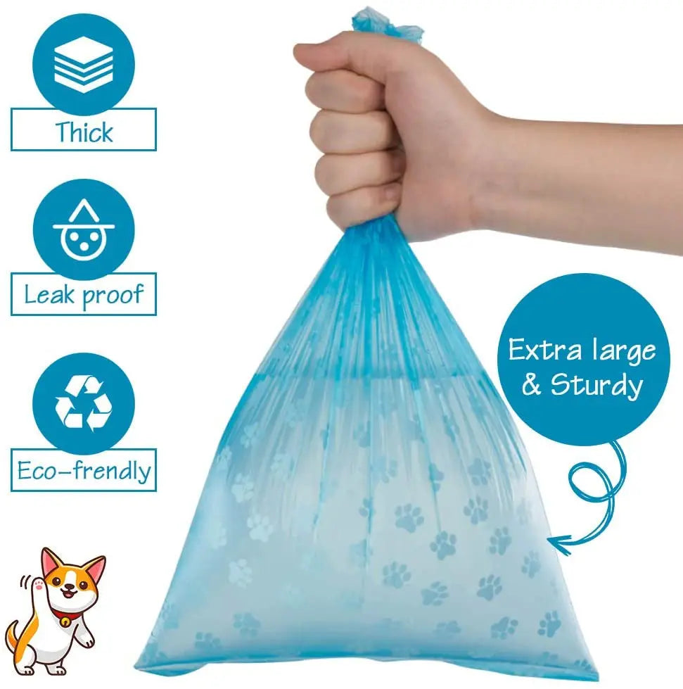 Pet Poop Bags Disposable Dog Waste Bags, Bulk Poop Bags with Leash Clip and Bone Bag Dispenser 5Roll(75Pcs) Bags with Paw Prints