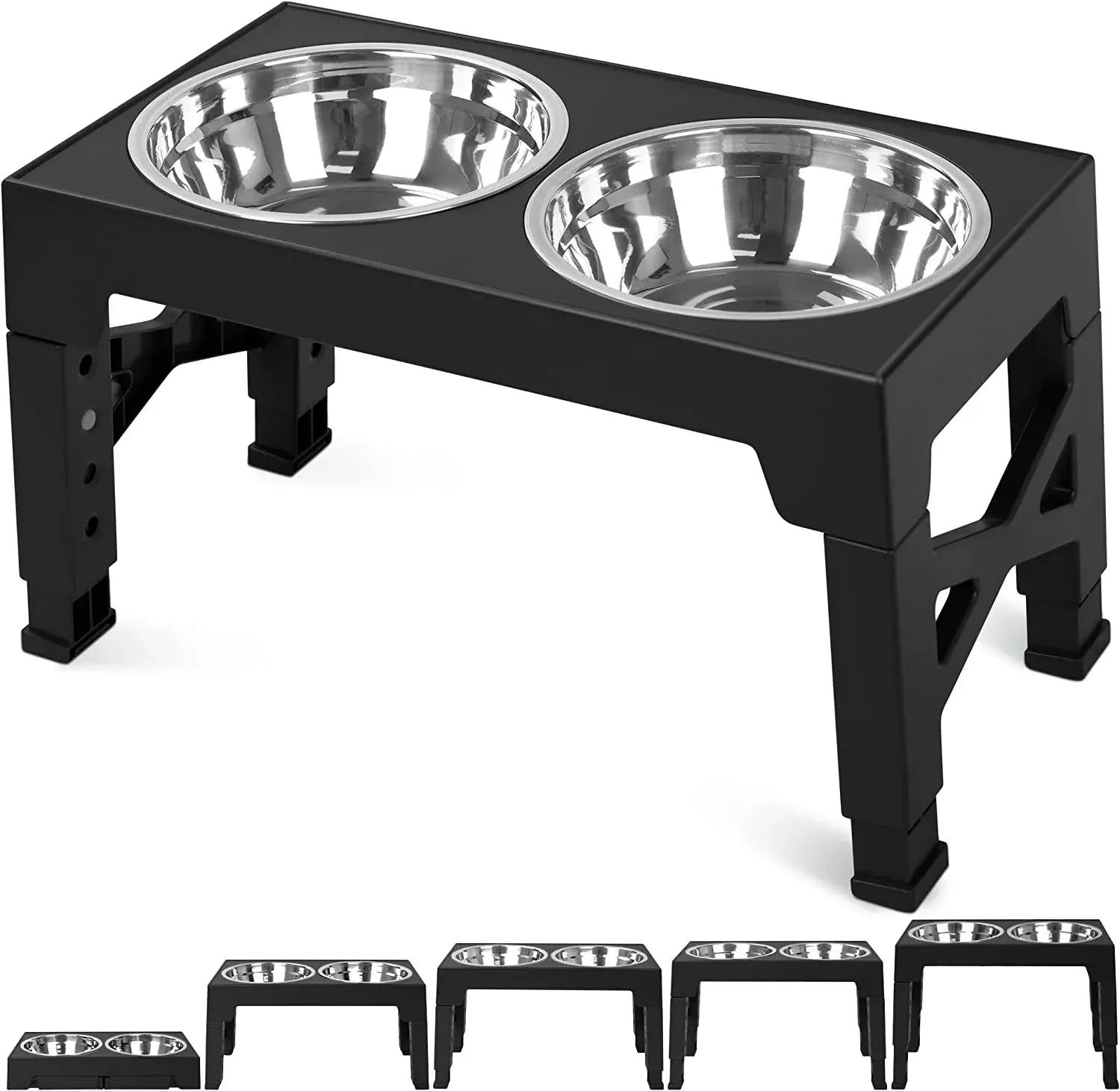 Elevated Dog Bowls - 5 Heights Adjustable Raised Dog Food Bowls with 2 Stainless Steel for Small Medium Large Dogs Cats