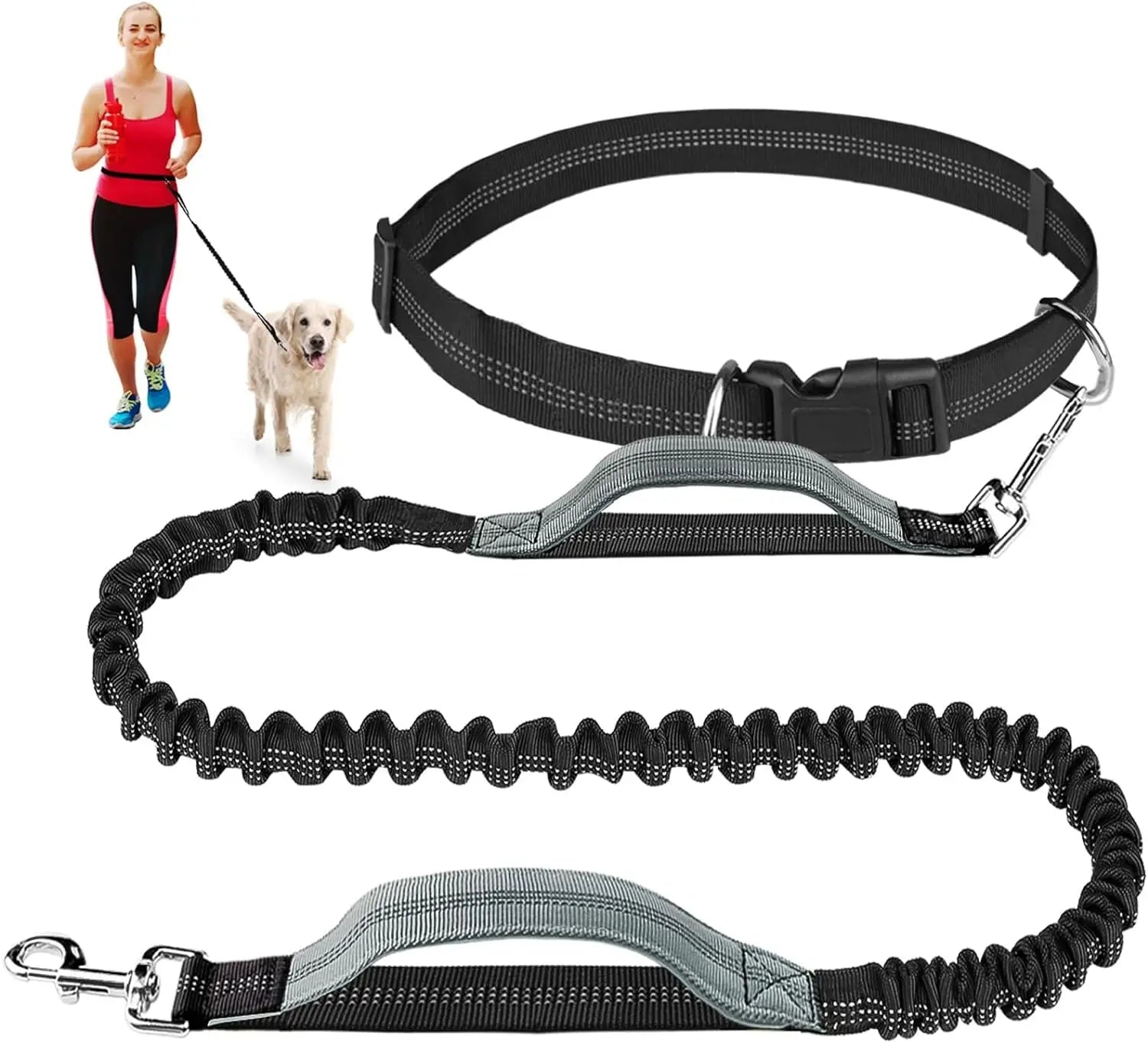 Ultimate Hands-Free Dog Leash with Dual Handles and Zipper Pouch for Medium to Large Dogs