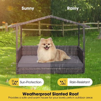 Outdoor Wicker Dog House with Weatherproof Roof