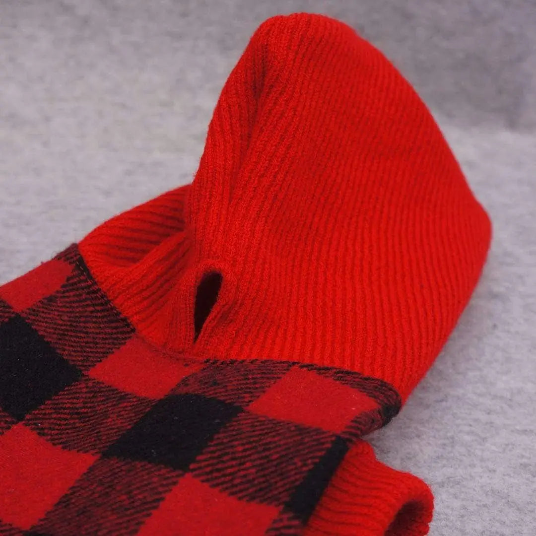 Knitted Plaid Dog Dress Hoodie Sweatshirts Pet Clothes Sweater Coats Cat Outfits Red XS