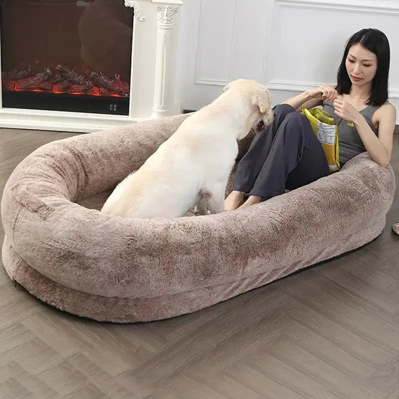 Oversized Human Dog Bed with Soft Blanket & Pillow - Washable 72"x43" Bean Bag for Pets and People