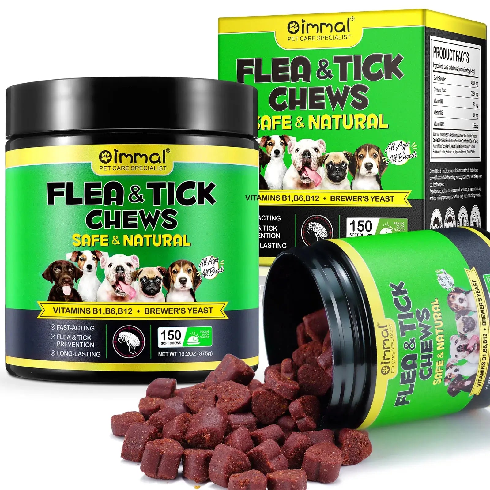 Flea and Tick Prevention for Dogs Chewables Natural Dog Flea & Tick Control Supplement Oral Flea Chew Pills All Breeds and Ages