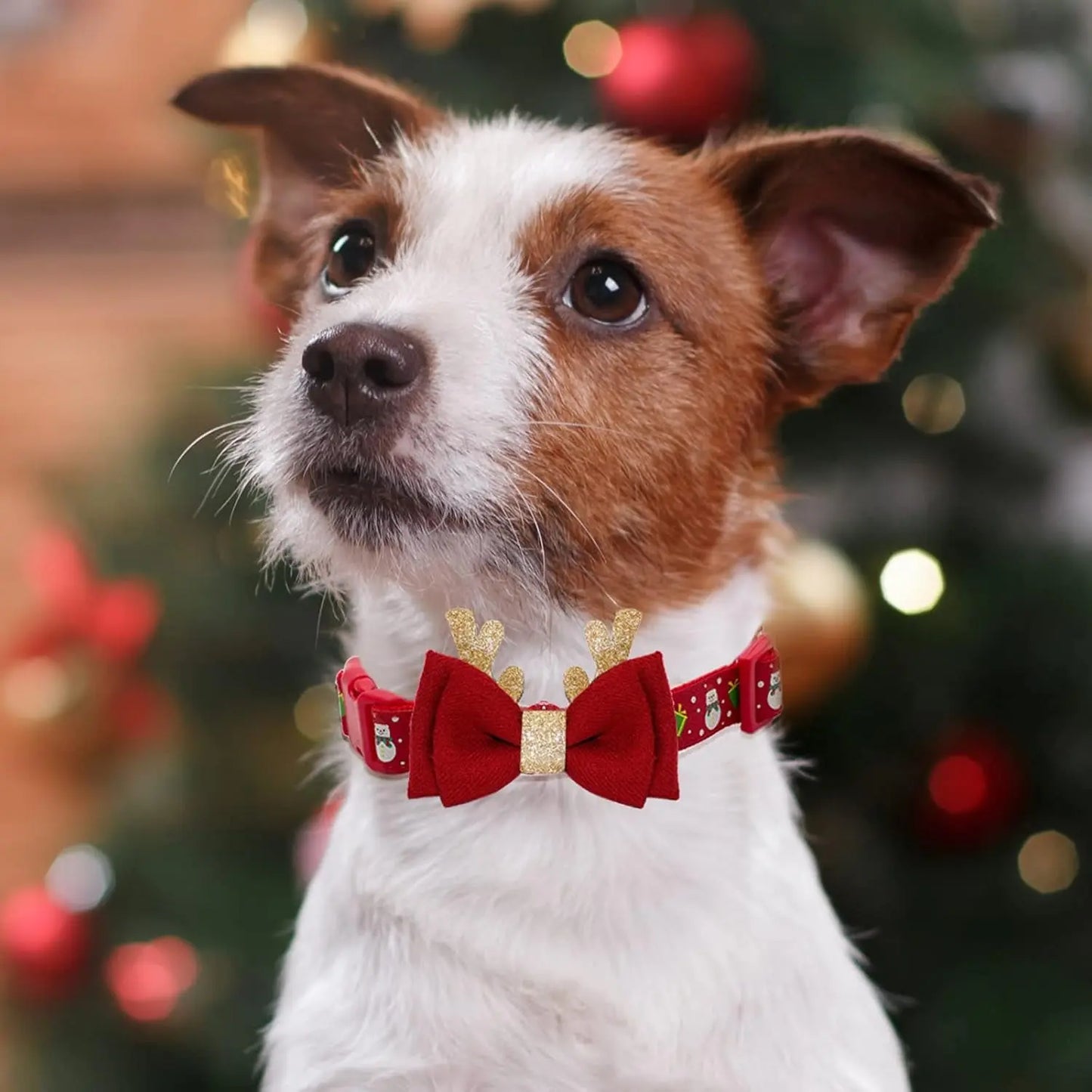 Festive Adjustable Christmas Dog Collar with Antler Bow Tie & Snowman Design - Perfect for Your Best Friend!