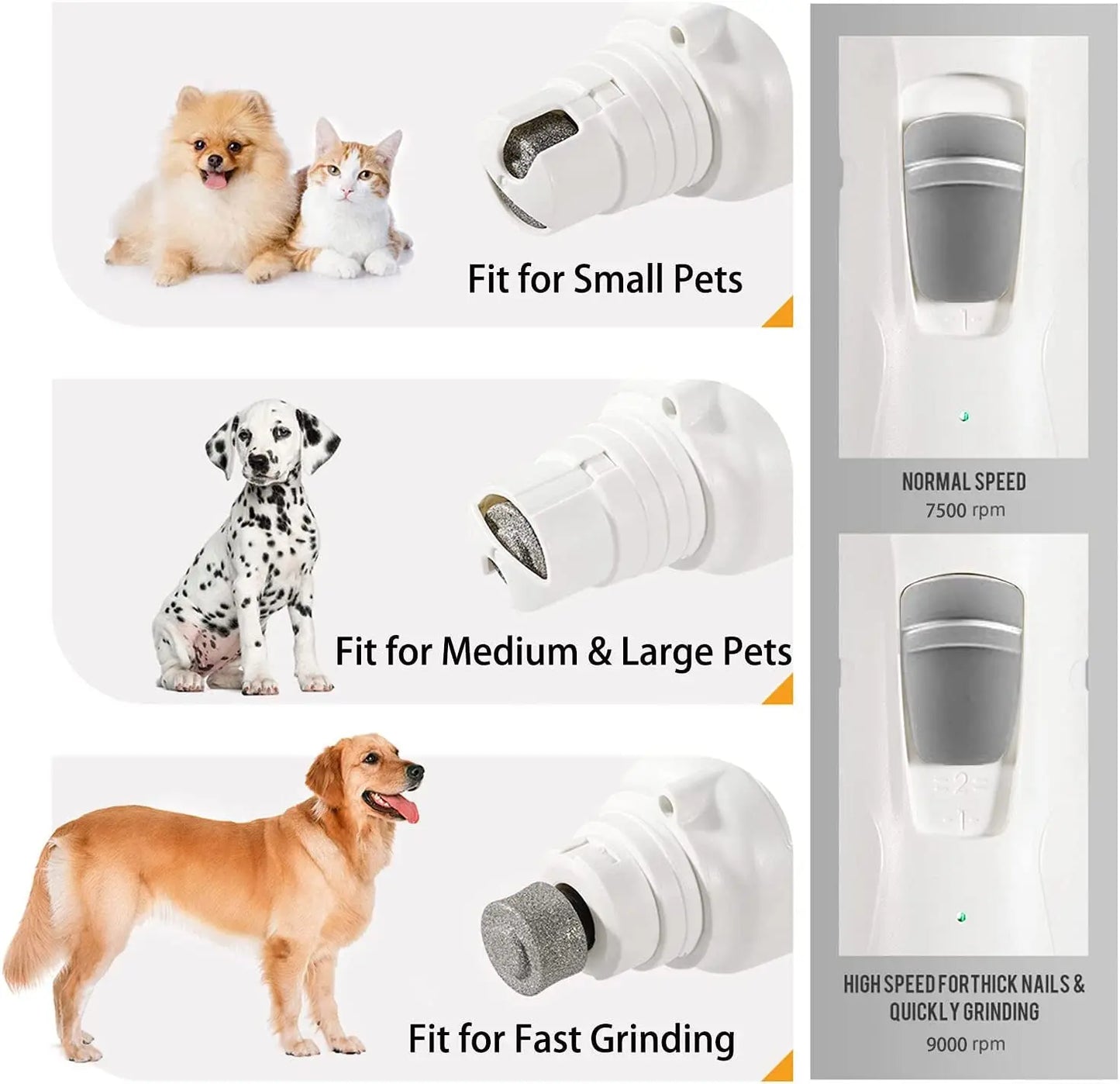 Pet Nail Grinder with LED Light & 2 Grinding Heads, 2-Speed Low Noise & More Powerful Dog Nail Grinder, Pet Nail Trimmer File, Painless Paw Claw Care, Quiet Toenail Grooming Tool for L/M/S Dogs/Cats