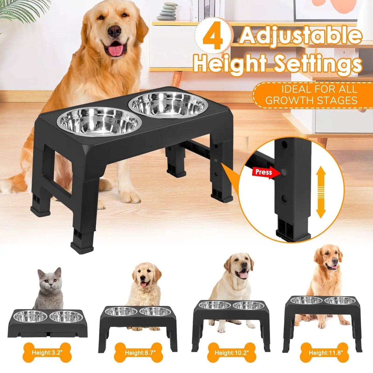 Elevated Dog Bowls 4 Adjustable Heights Raised Dog Food Water Bowl for Pet Dogs