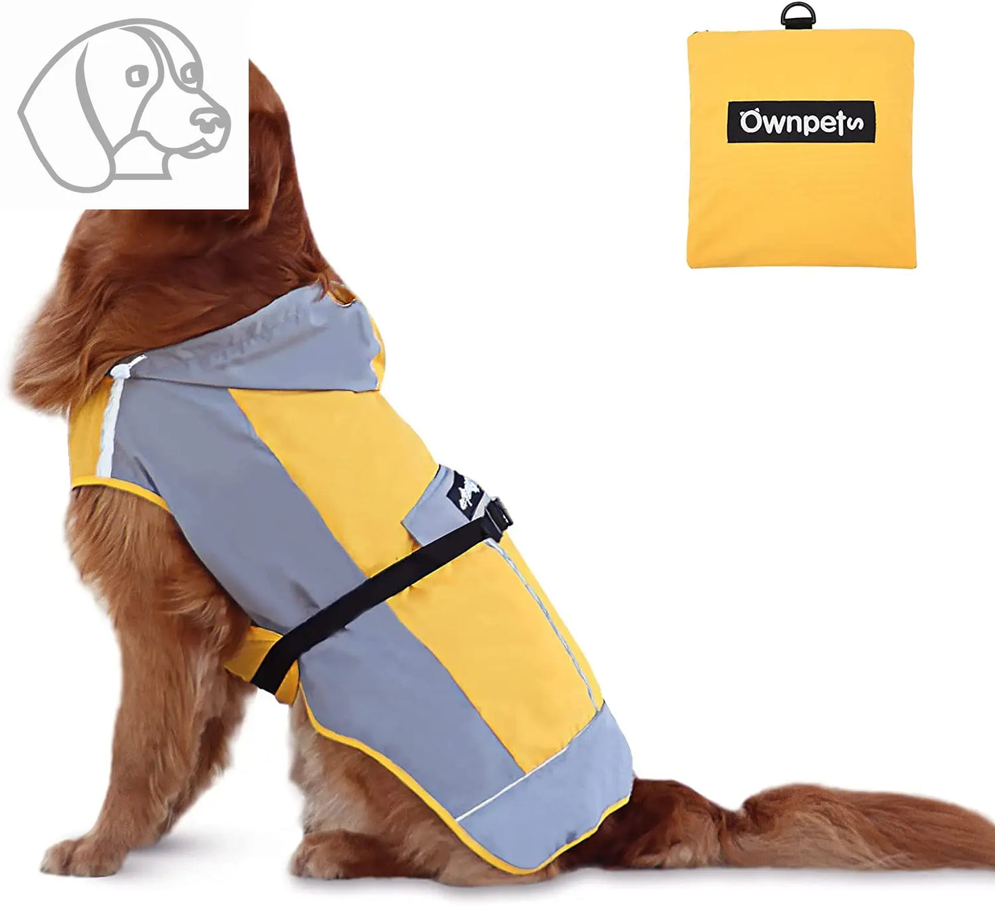 Foldable Dog Raincoat, Adjustable Waterproof Pet Jacket with Reflective Straps & Storage Pocket, Lightweight Pet Raincoat for Medium, Large Dogs, M, L