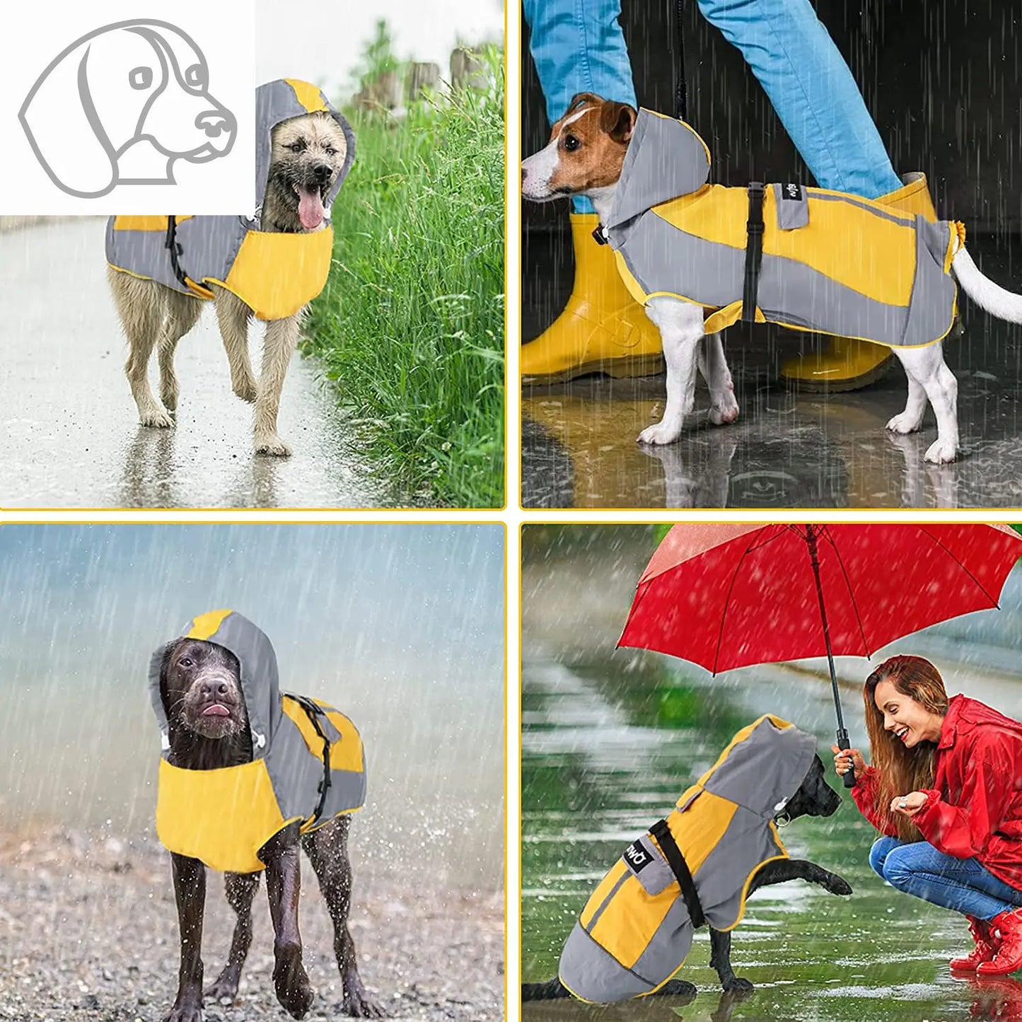 Foldable Dog Raincoat, Adjustable Waterproof Pet Jacket with Reflective Straps & Storage Pocket, Lightweight Pet Raincoat for Medium, Large Dogs, M, L