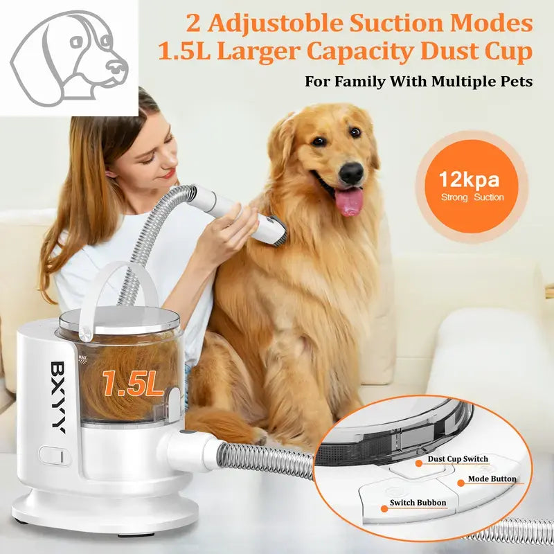 Ultimate Pet Grooming Kit with Vacuum Suction – 99% Hair Removal, 1.5L Dust Cup, 6 Grooming Tools for Dogs, Cats & More