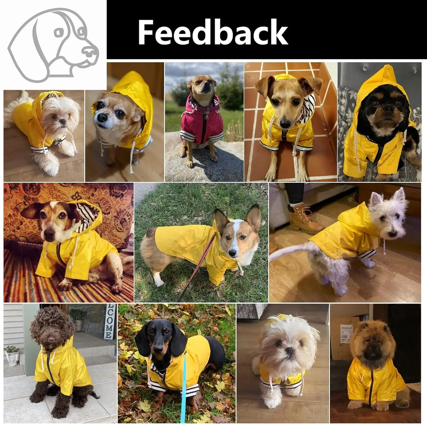 Dog Raincoat Puppy Rain Jacket with Hood for Small Medium Breeds with Reflective Strap Storage Pocket Harness Hole Yellow S