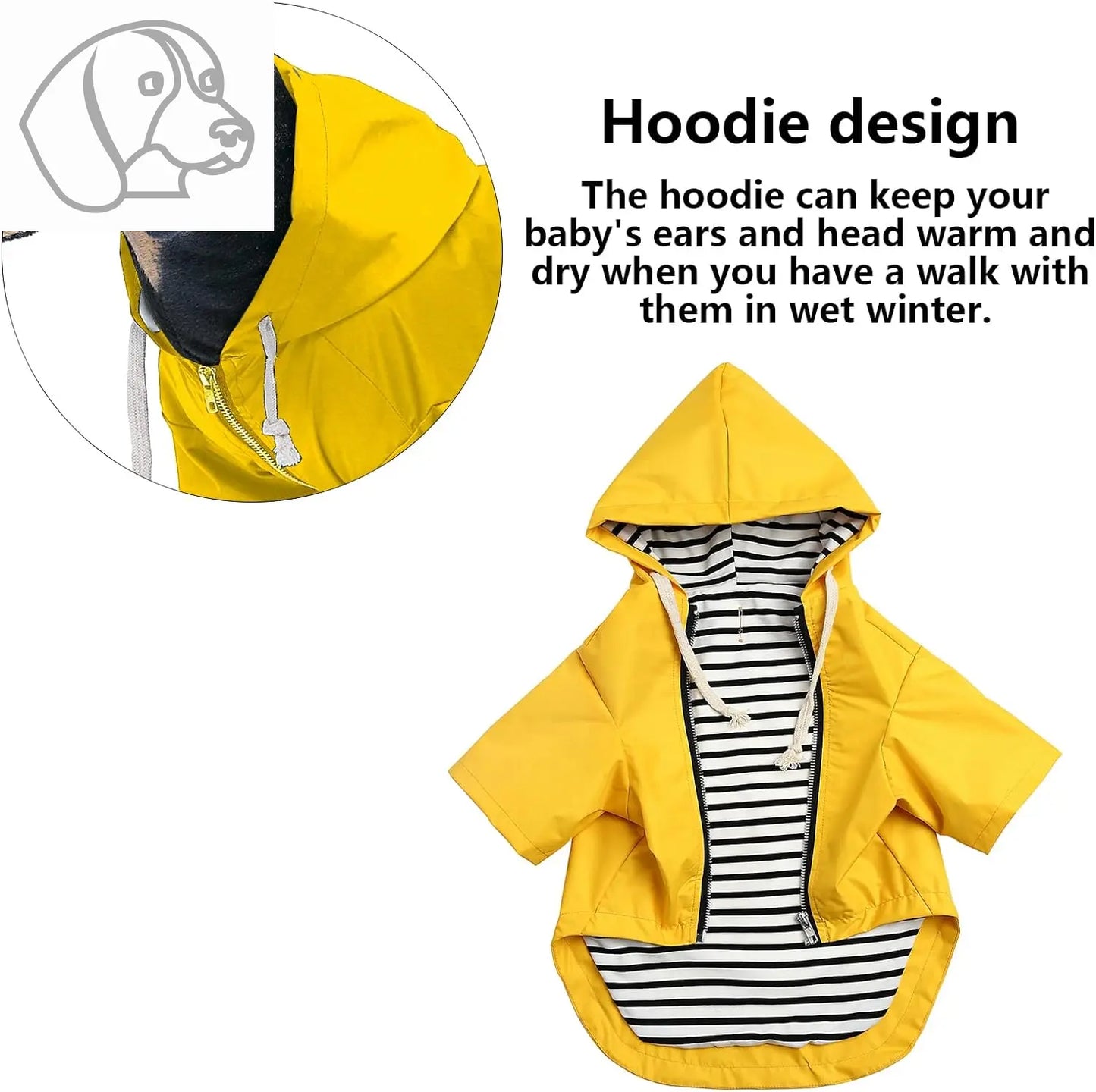 Dog Raincoat Puppy Rain Jacket with Hood for Small Medium Breeds with Reflective Strap Storage Pocket Harness Hole Yellow S