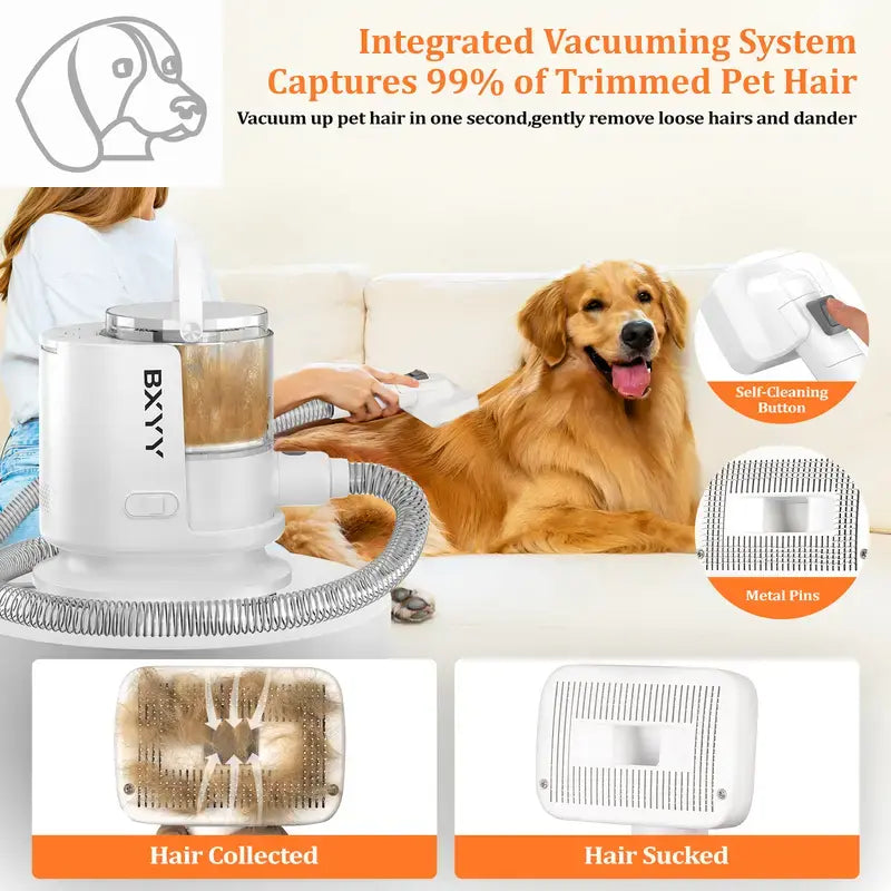 Ultimate Pet Grooming Kit with Vacuum Suction – 99% Hair Removal, 1.5L Dust Cup, 6 Grooming Tools for Dogs, Cats & More